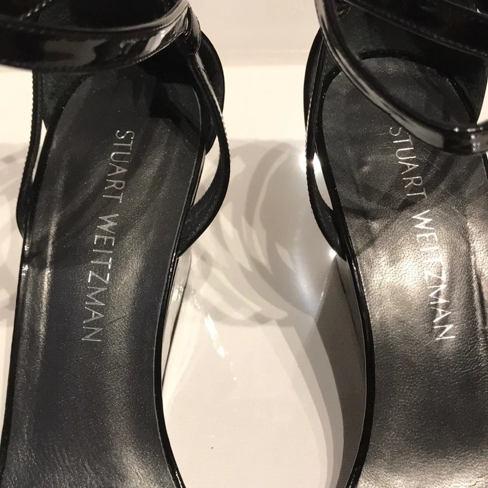 Stuart Weizmann Leather Glossy Sandals Crisscross Vintage Y2k Heels shiny 90s 8